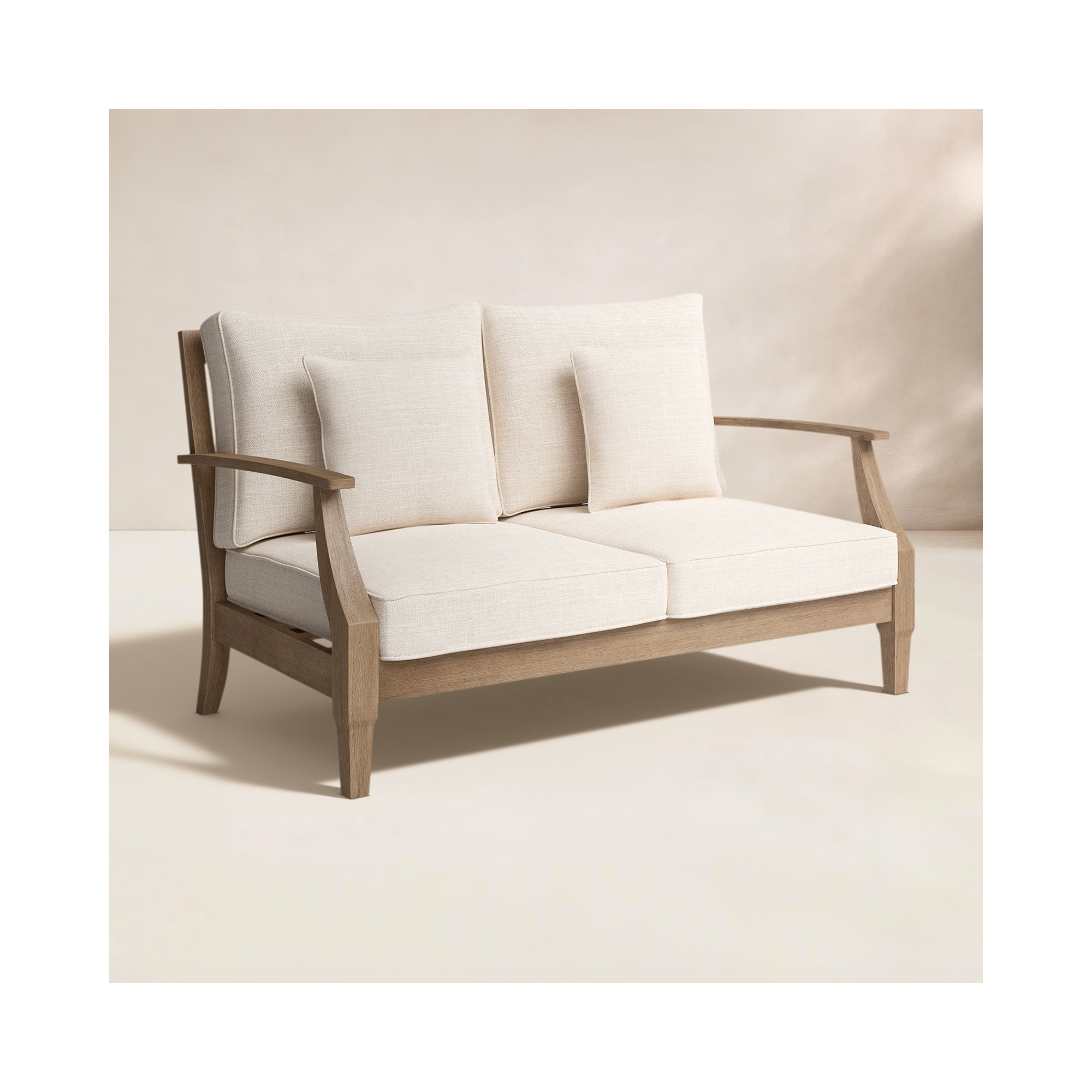 Samya Outdoor Loveseat with Cushions, Natural/Beige