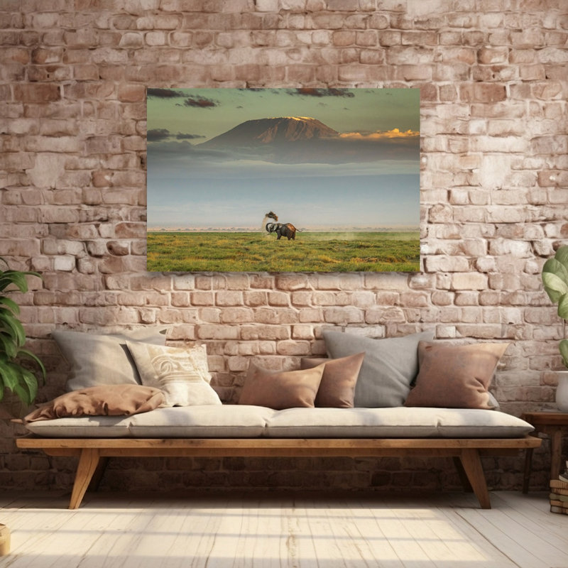 African Elephant Kilimanjaro Dramatic Serene Tranquil Elephant Landscape Mountain Wall Art Print by Jeffrey C. Sink - 1 Piece Wrapped Canvas Wall Art