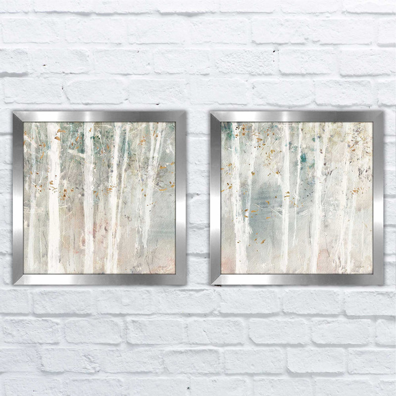 A Woodland Walk II - ensemble de 2 reproductions d'art sur papier encadré, H 16,5 po x l 33 po, Pas de tapis