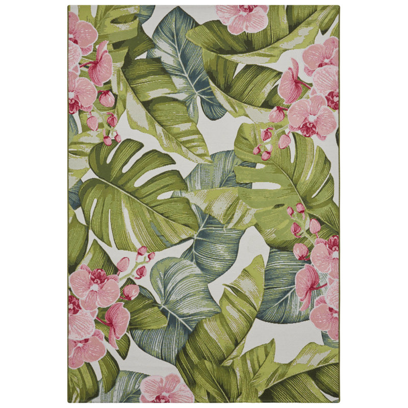 Pink/Green Indoor/Outdoor Rug, Rectangle 160 x 235cm
