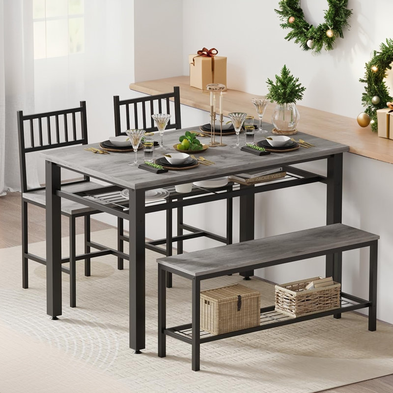 Ensemble de table de salle à manger moderne pour 4 personnes, table de cuisine pour 4 personnes avec chaises et banc de rangement, ensemble de salle à manger rectangulaire de 47 po avec banc, ensemble de table de cuisine 4 pièces pour petit espace / appartement