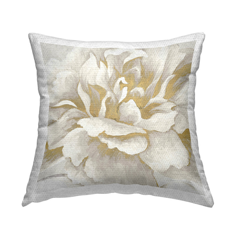 Coussin décoratif doré et blanc imprimé à fleurs par Elizabeth Medley