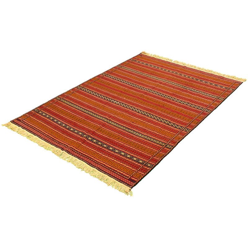 Tapis rouge foncé / orange en laine tissé à la main et à plat
