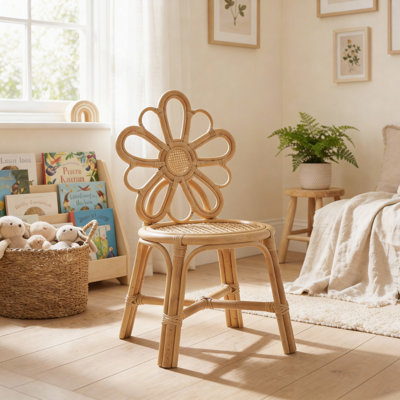 Natural Woven Kids Chair - Floral Backrest & Round Seat - Eco-Friendly Rattan Toddler Chair For Ages 2-7 (Natural Color) by Dakota Fields