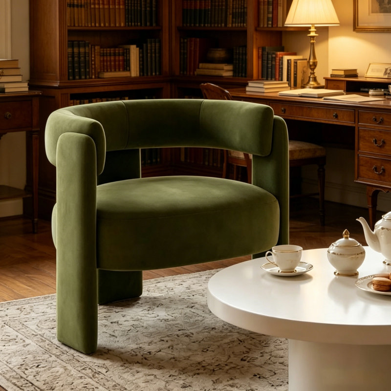 Fauteuil d'appoint rembourré en velours, Vert