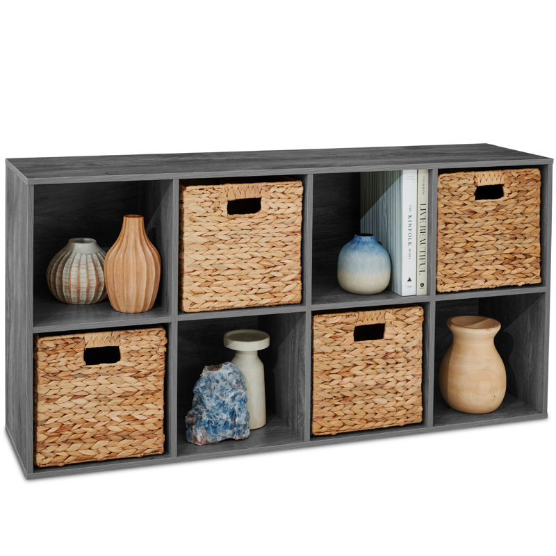 8-Cube Bookshelf, 13.5In Display Storage System, Organizer W/ Removable Back Panels - Sage, Dark Gray