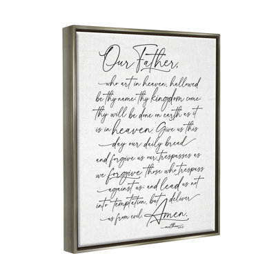 Our Father Religious Prayer Reading Spiritual Scripture Luster Gray Framed Floating Canvas Wall Art by Lettered and Lined