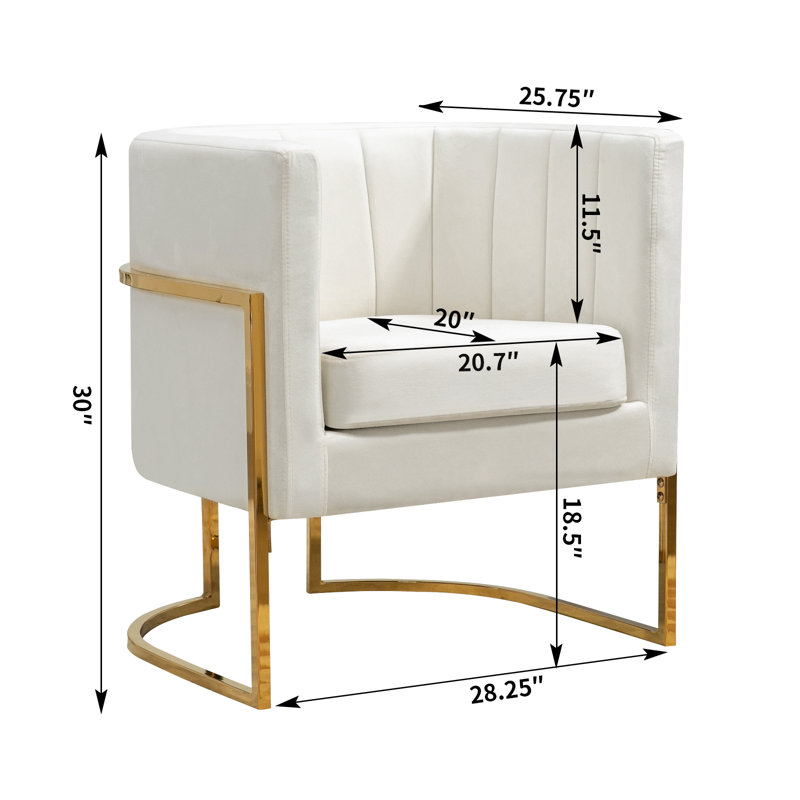 Zianah Velvet Barrel Chair, White Velvet