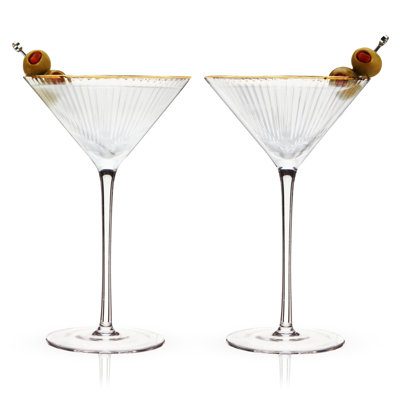 Verres à martini  Meridian - verres à cocktail amusants à pied - verrerie en cristal à bordure dorée art déco - ensemble de 7 oz