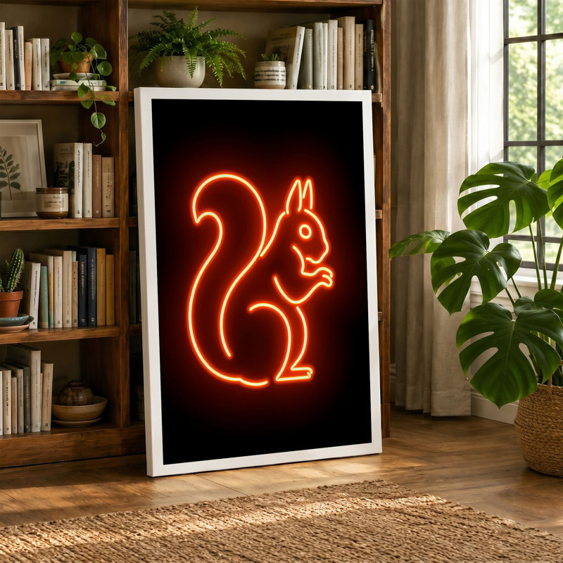 Neon Squirrel Sign Retro - Wrapped Canvas, 18x12 - 45.7 x 30.5 cm, Sage Border