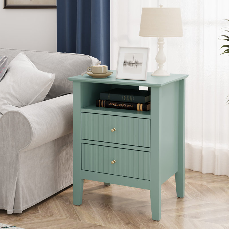 Amberrae 2 Drawer Bedside Table, Green
