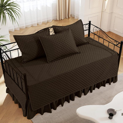 Daybed Cover Sets- Diamond Stitching Daybed Bedding Set, All Season Cozy Bedding With Bedskirt With Shams, Microfiber Filling, 5 Pieces, Coffee Color