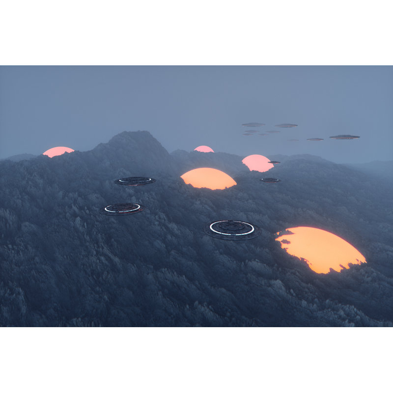 UFOs Flying Over Alien Landscape by Gremlin - No Frame Art Prints on Canvas, 81cm H x 122cm W