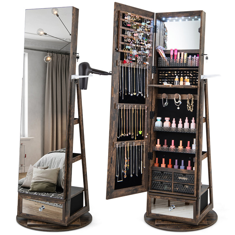 Armoire pour bijoux autoportante de 22 po de largeur Kenmare, Brun