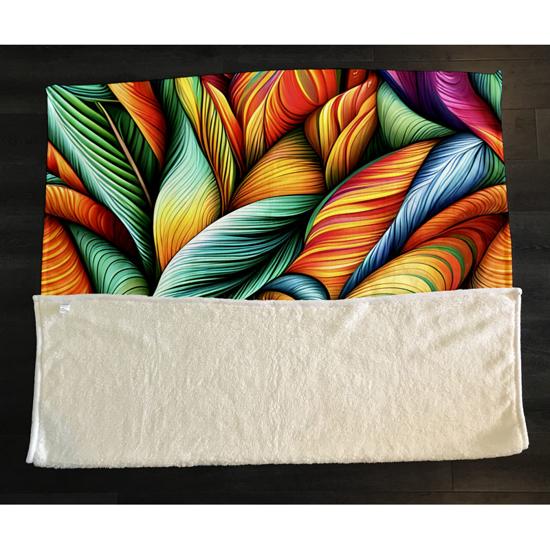 Throw Blanket, 68" W x 80" L, Floral/Abstract, Green/Orange/Pink/Blue