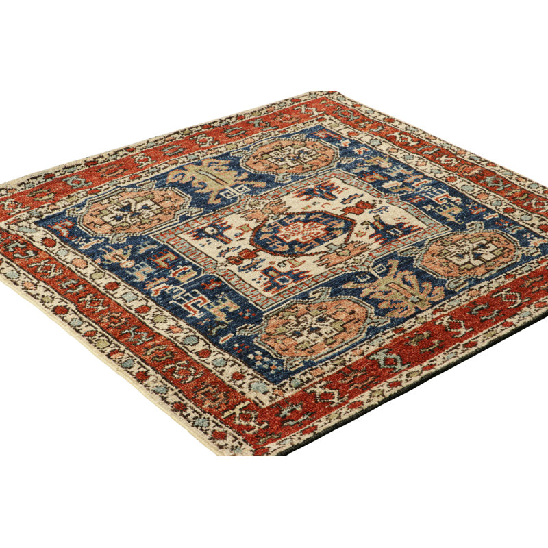 Burano Hand Knotted Wool Geometric Area Rug, Square 4'