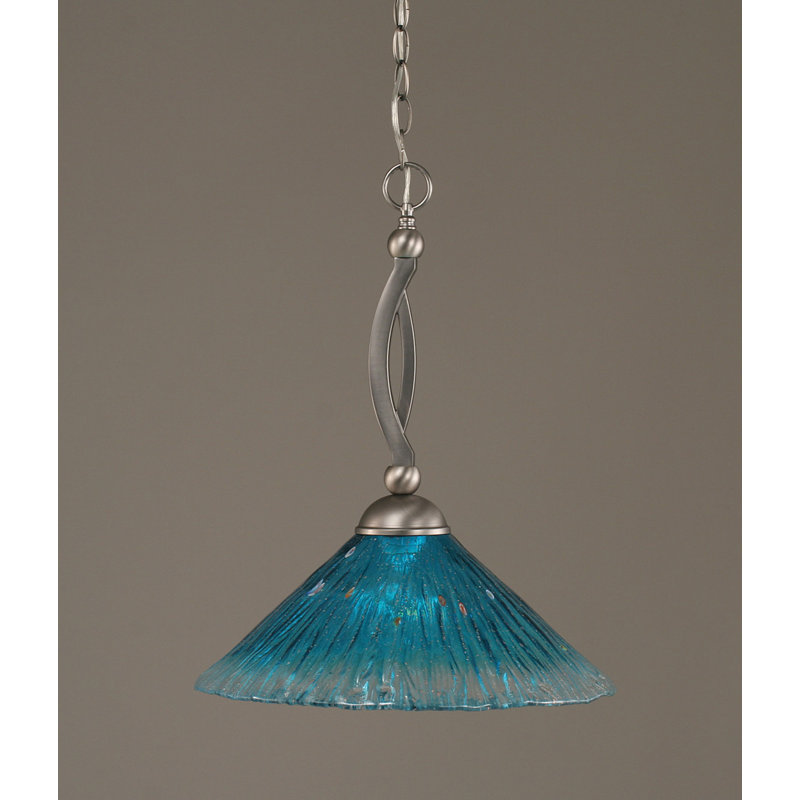 Bow Chain Hung Pendant Glass, Brushed Nickel, 19", Raspberry Crystal