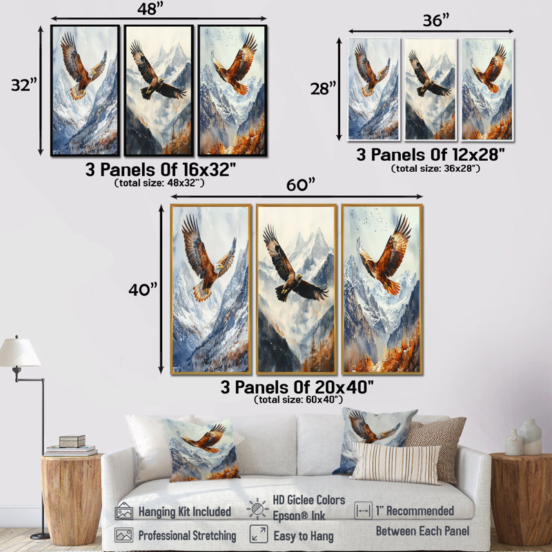 Aigle volant au-dessus des montagnes I, Toile tendue, Ne s’applique pas, H 32 po x l 48 po