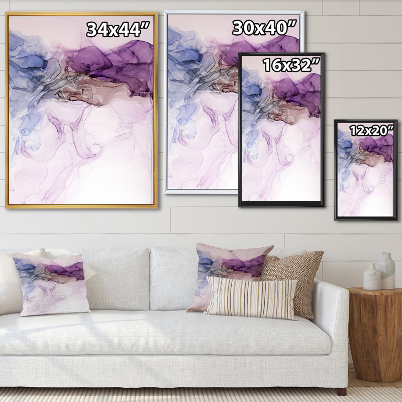 Impression de luxe sur toile marbrée de bleu mauve - impression sur toile moderne, H 44 po x l 34 po x P 1,5 po