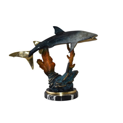 Statue en bronze de requin-baleine nageant dans l'océan Carwell, taille: 31 po x 14 po x H 26 po