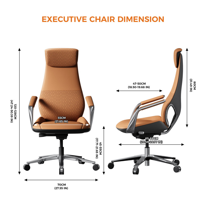 Real Genuine Leather Executive Office Chair, Top Grain Leather Office Chair with High Back, Comfy and Modern for Executive Luxury Desk, Ergonomic with Adjustable Height,Reclining（Brown)