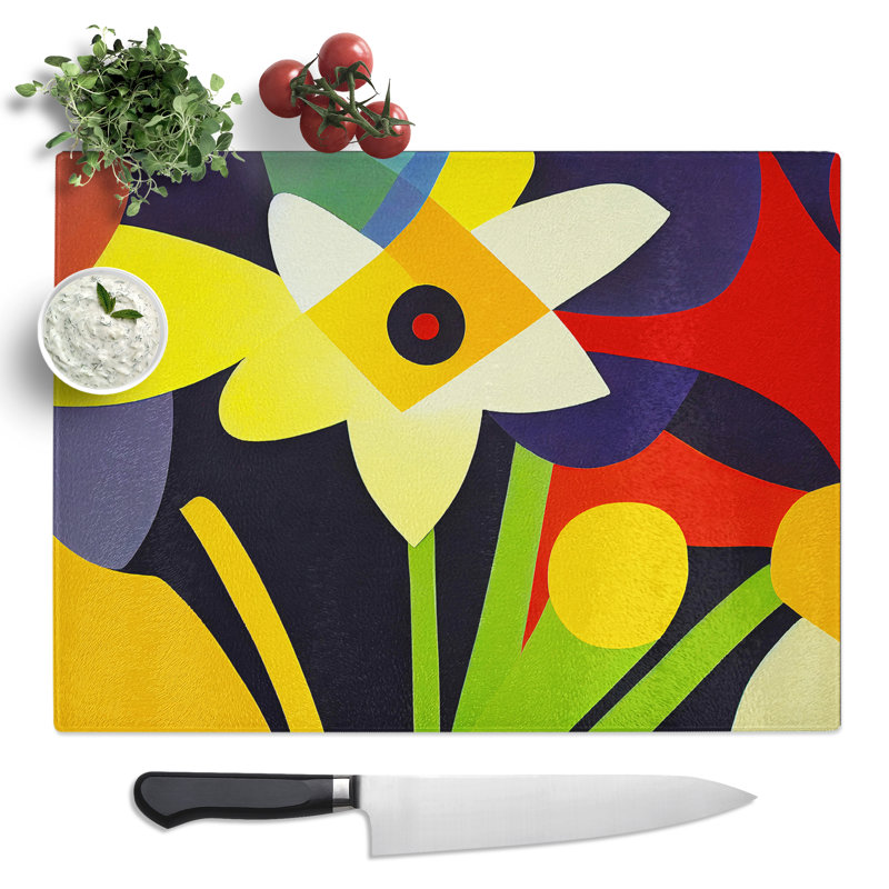 Abstract Daffodil Flowers Vol.2  Glass Chopping Board
