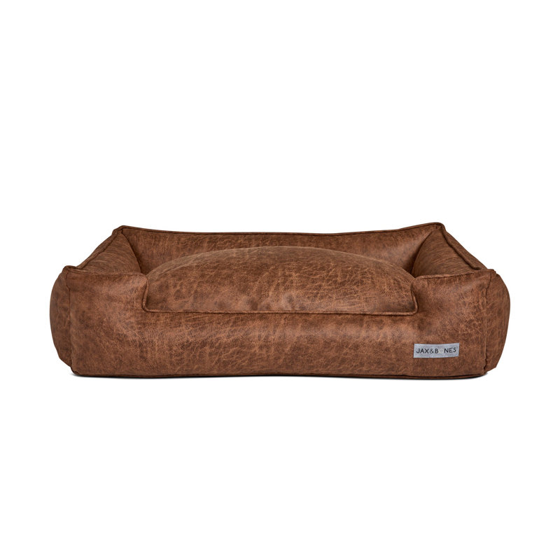 Large Brown Faux Leather Orthopedic Elevated Pet Bed
