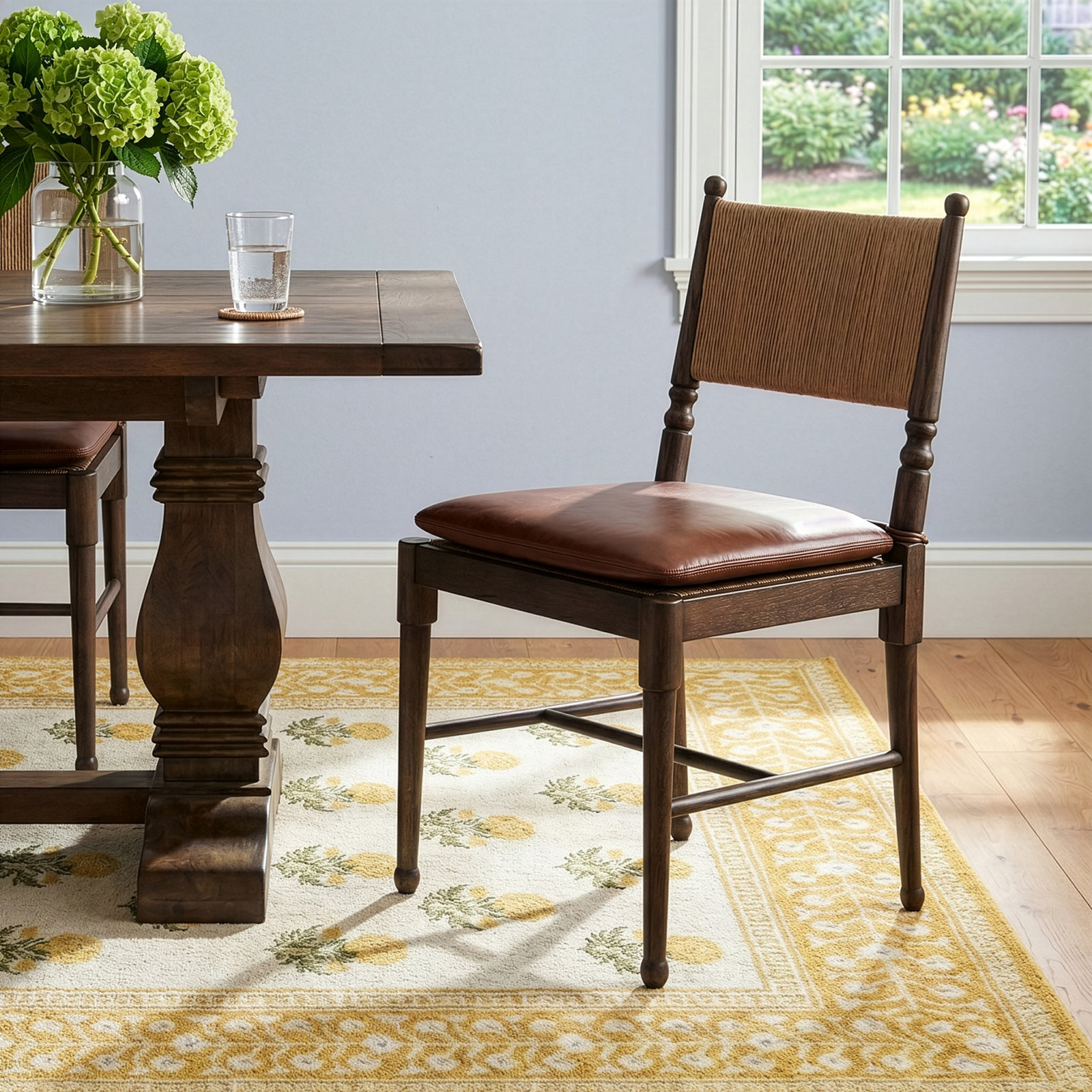 Fayth Leather Side Chair, Mahogany Genuine Leather, Antique Walnut