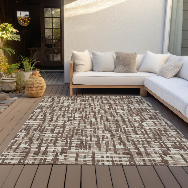 Brown and Beige Synthetic Flat Woven Washable Area Rug