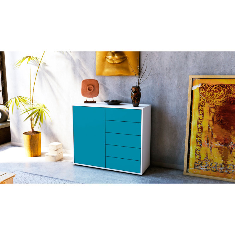 Presidio 92cm Sideboard, White/Turquoise