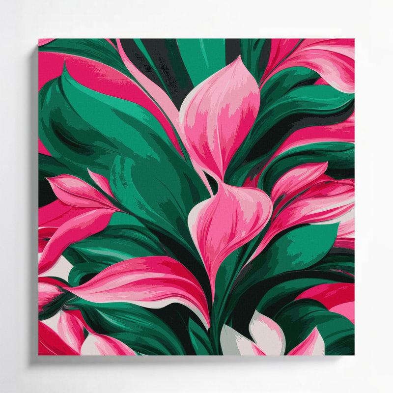 «Abstract Florals 64», art mural sur toile verte, H 12 po x l 12 po