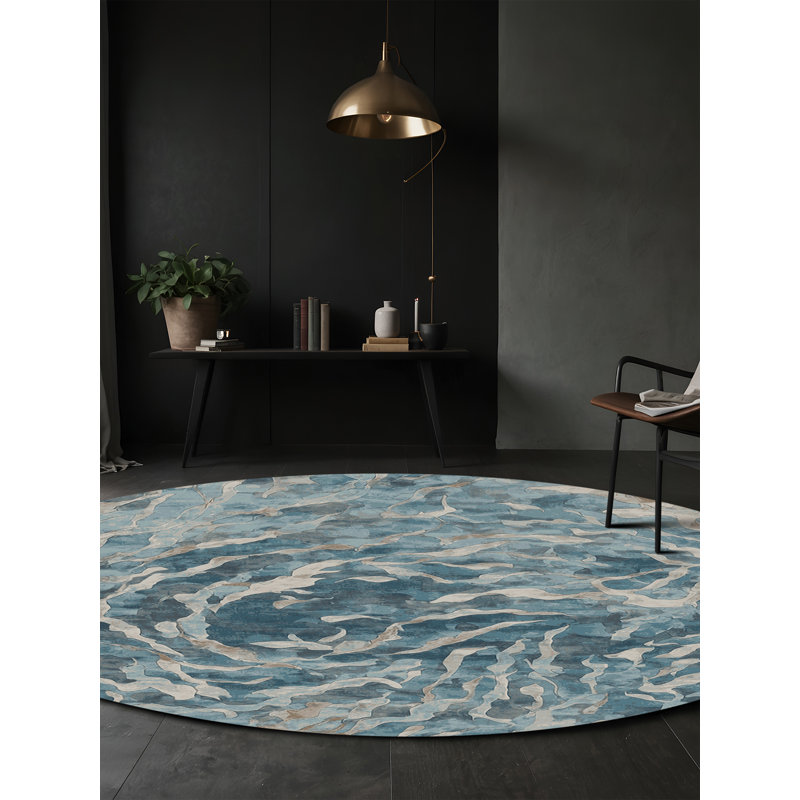 Machine Washable Gray Area Rug, Round 3'