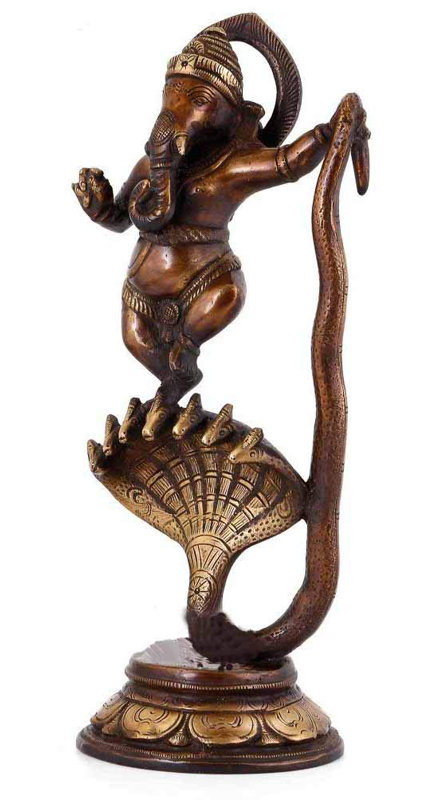 Statue de serpent dansant sur Sheshnag fabriquée à la main en laiton, seigneur Ganesha, figurine de divinité traditionnelle de 12 po pour autel et salle de méditation