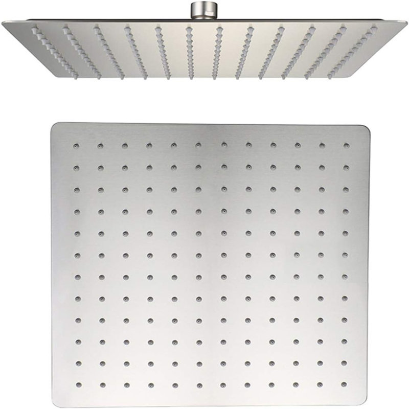 12 Inch Brushed Nickel Rain Shower Head, Square Ultra Thin 304 Stainless Steel High Pressure Shower Head Waterfall Full Body Coverage Waterfall Shower Head