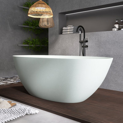 67'' Modern Freestanding Bathtub Resin Stone Soaking Bathtub Solid Surface Tubs With Overflow And Pop-Up Drain,Turquoise Green