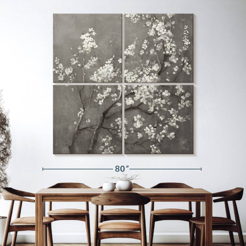 Harnek White Cherry Blossoms I On Grey, 74" H x 74" W