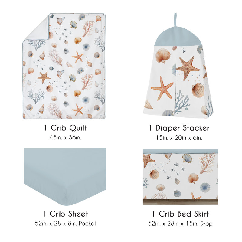 Ocean Seashells 4 Piece Crib Bedding Set
