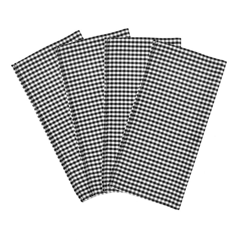 18" Square Black and Off-White Cotton Gingham Napkin Set