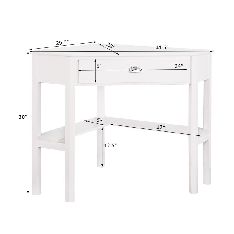 Bureau d'écriture de coin en bois massif l 41,5 po Johaun, Blanc