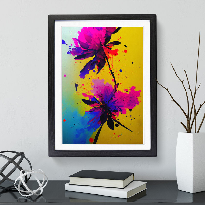 Splashed Flowers No.2 Abstract - Framed Print, Black, 64cm H x 46cm W