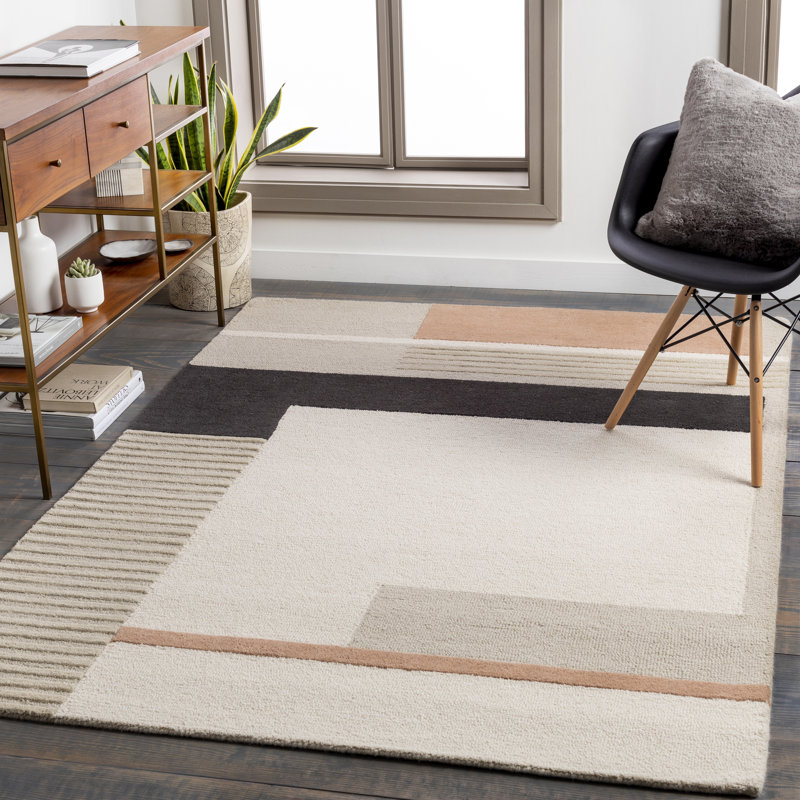 Tapis crème / kaki en laine touffeté à la main Mora, Rectangle 8 pi x 10 pi