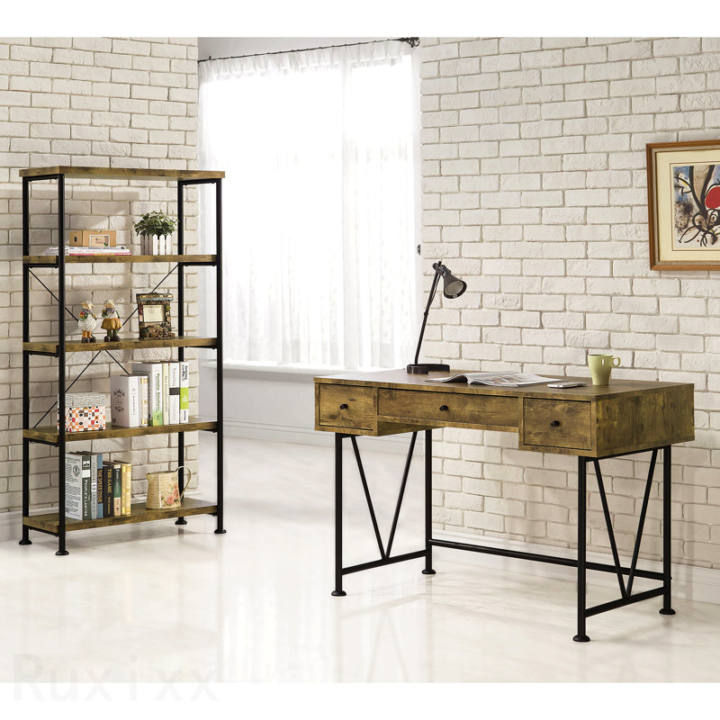 2-Piece Computer Desk & Bookcase, Rustic Nutmeg