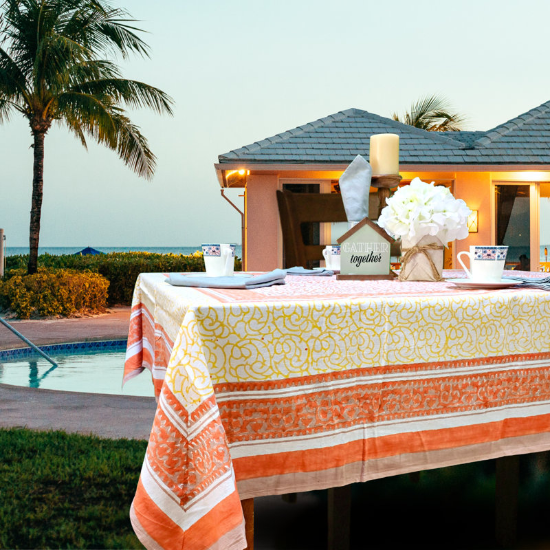 Nbad Cotton Floral Vine Tablecloth, Peach, 60" W x 90" L