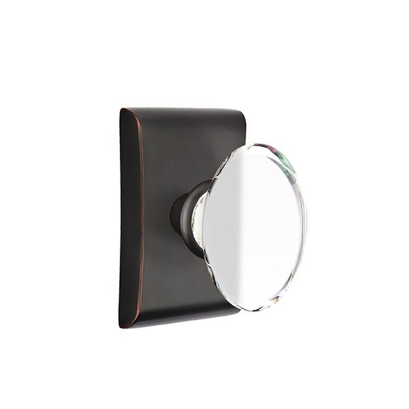Ensemble de boutons de passage Emtek avec rosette Neos et bouton en verre Hampton, Bronze huilé