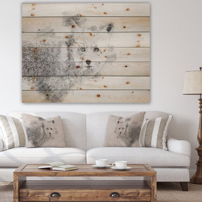 Croquis de renard noir et blanc - peinture sur bois sans cadre