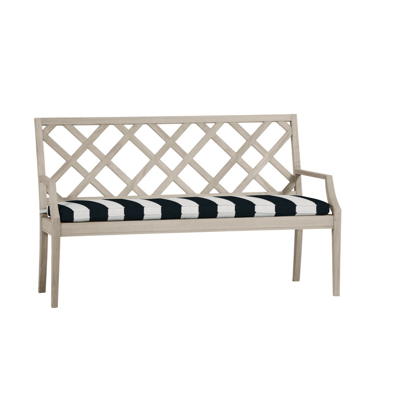 Banc 60 po Haley Teak - Huître, Huître teck, Sunbrella® ‑ Cabana à rayures minuit, Pas de soudure