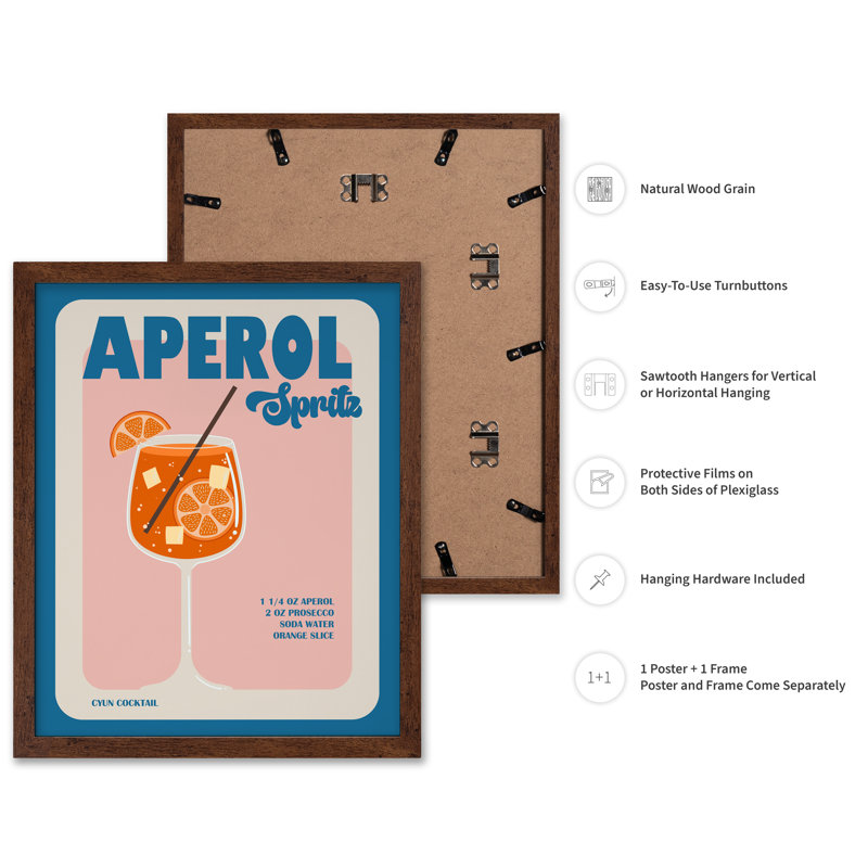 Aperol Recipe, 18"H x 24"W, Poster, Brown Framed