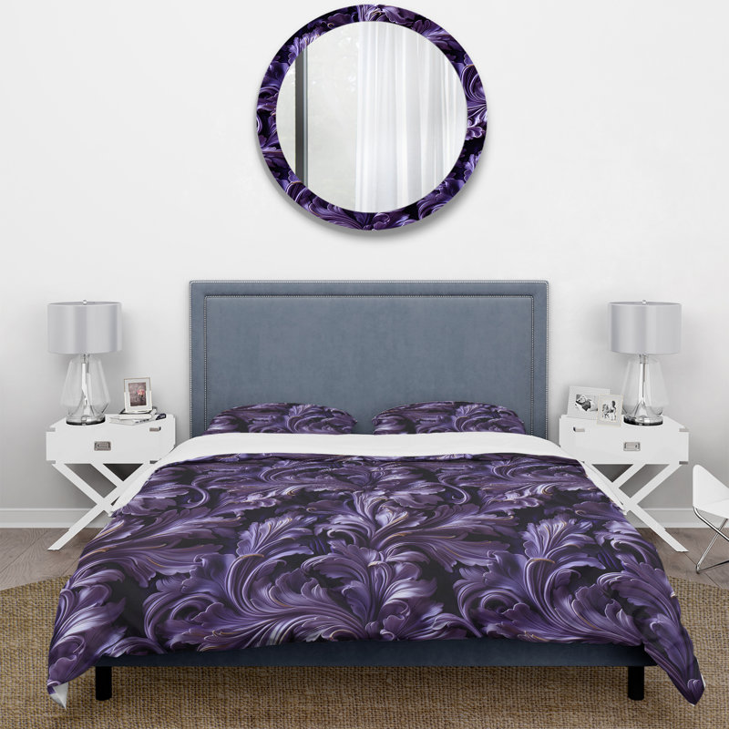 Floral Duvet Cover Set - Deep Purple Glamorous Majesty I, Twin Duvet Cover + 1 Standard Sham