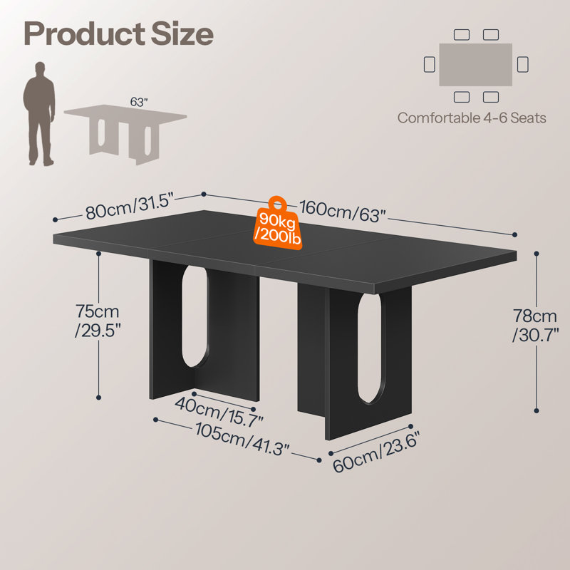 63-Inch Dining Table for 4-6 People, Rectangular Kitchen Table with Thickened Top