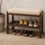 Banc de rangement en bois massif (couleur noyer), étagère de rangement en bois de hêtre avec coussin éponge à rebond élevé
